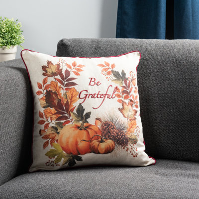 Sure Fit Be Grateful 18 Throw Pillow Pumpkin Velvet Throw Pillow Cover in